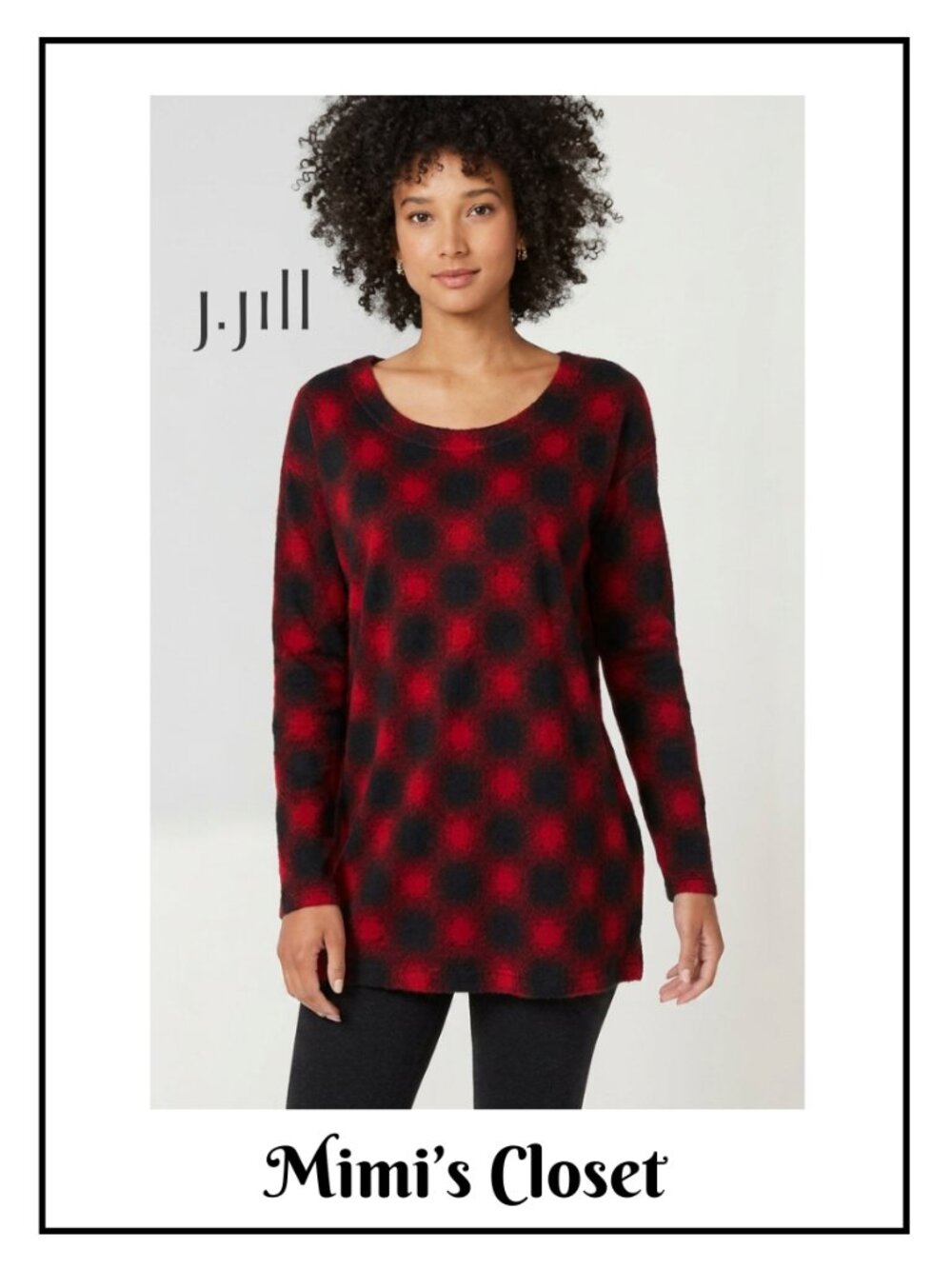 J.JILL Simply Supima Scoop-Neck Tunic 100% Supima Cotton Red & Black Pla…